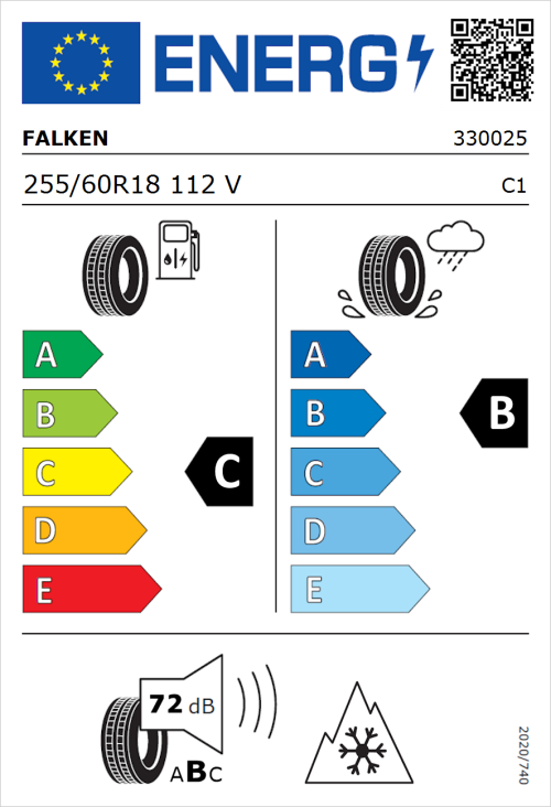 Tyre Label for Falken Eurowinter HS01 SUV 255/60R18 112V