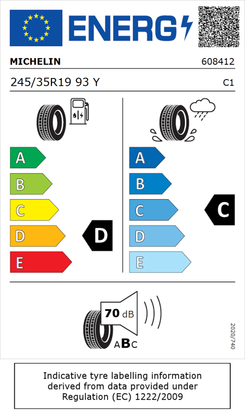 Tyre Label for Michelin Pilot Sport Cup 2 245/35R19 93Y