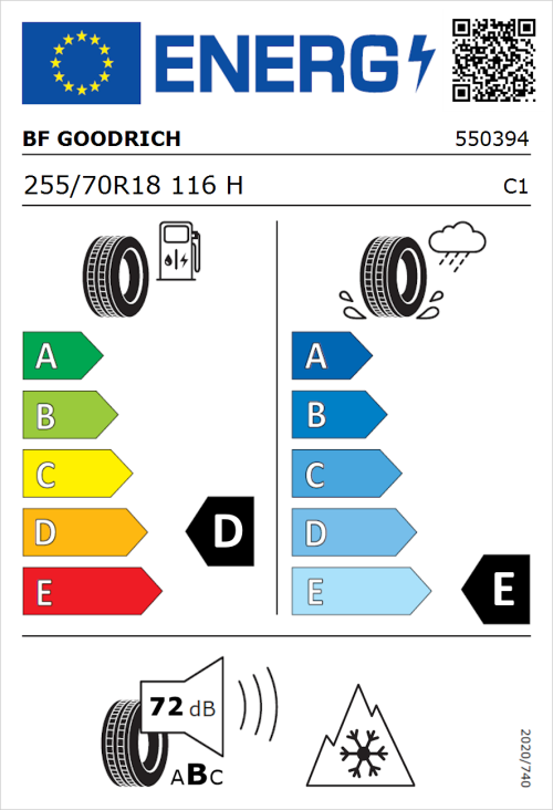 Tyre Label for BF Goodrich Trail-Terrain T/A 255/70R18 116H