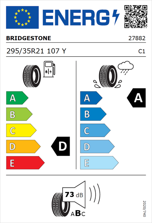 Tyre Label for Bridgestone Potenza Sport 295/35R21 107Y