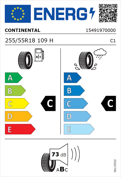 Tyre Label for Continental ContiCrossContact LX 2 255/55R18 109H