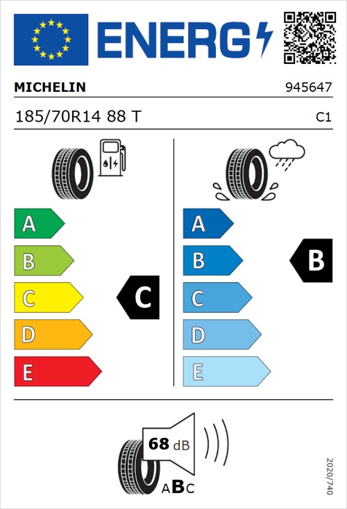 Tyre Label for Michelin Energy Saver+ 185/70R14 88T