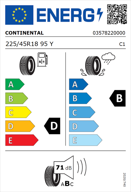 Tyre Label for Continental ContiSportContact 5 SSR 225/45R18 95Y